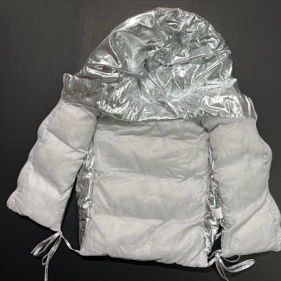 Half Heart Silver Metallic Shiny Vest Skirt Set Padded Qulited Puffer Womens S - Picture 8 of 15